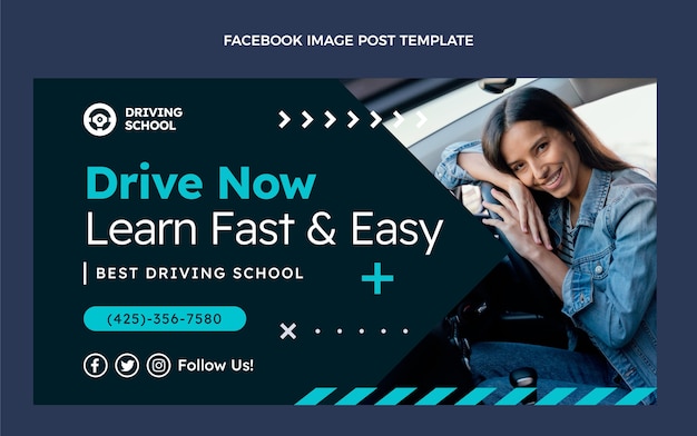 Flat driving school social media post template