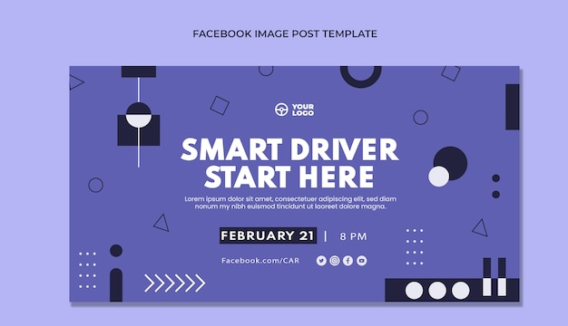 Flat driving school social media post template