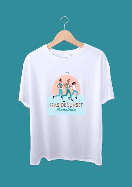 Free Vector flat duotone seaside sunset marathon t-shirt