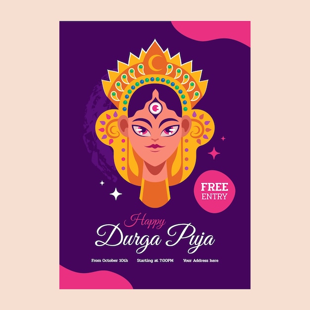 Free Vector flat durga puja vertical flyer template