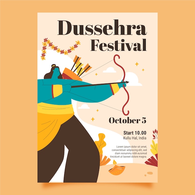 Flat dussehra vertical poster template