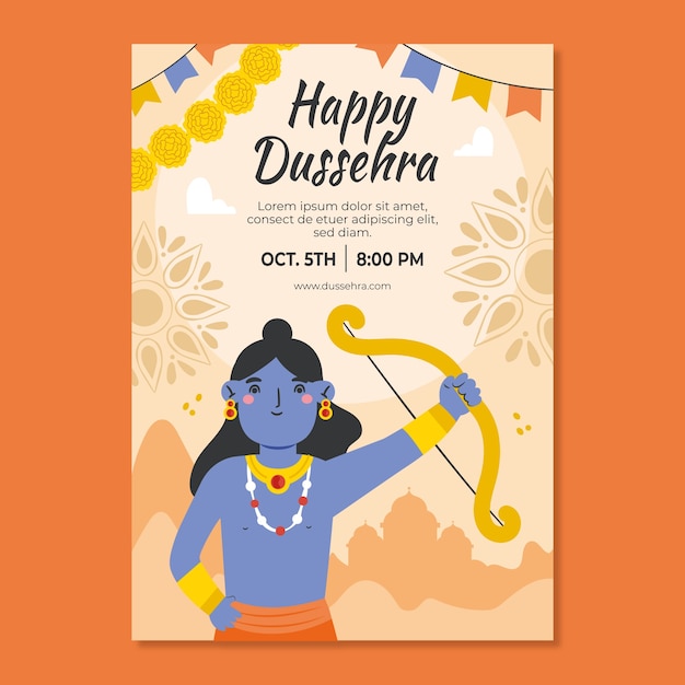 Free vector flat dussehra vertical poster template