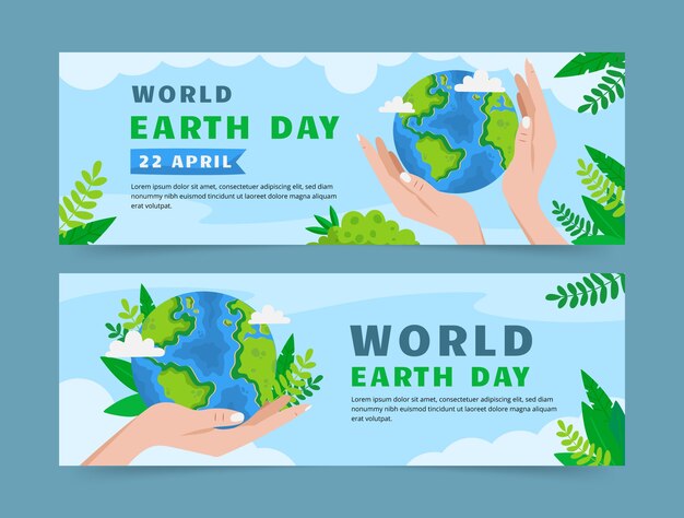 Flat earth day horizontal banners pack