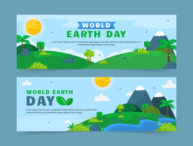 Flat earth day horizontal banners pack