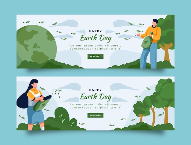 Flat earth day horizontal banners pack