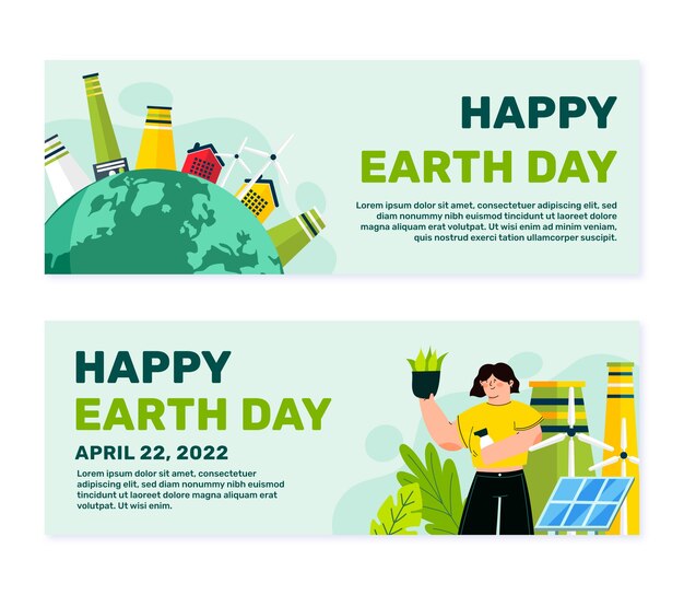 Flat earth day horizontal banners set