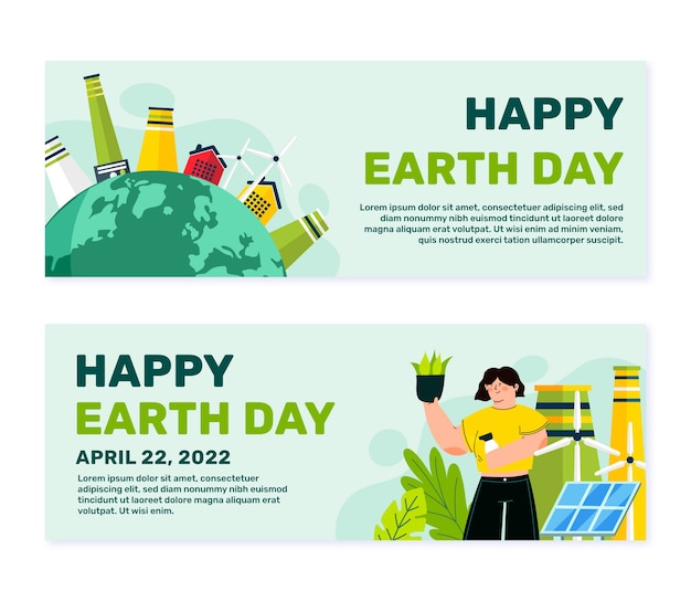 Flat earth day horizontal banners set