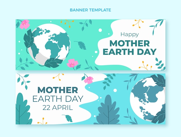 Flat earth day horizontal banners set