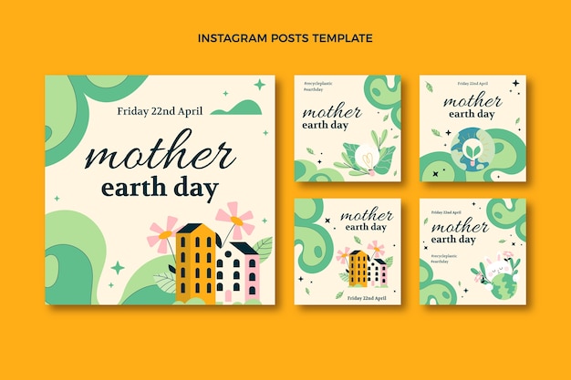 Free Vector flat earth day instagram posts collection