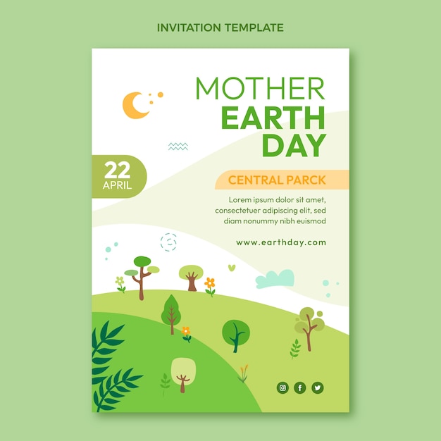 Flat earth day invitation template