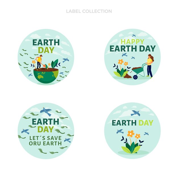 Flat earth day labels collection