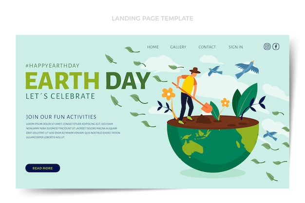 Free vector flat earth day landing page template