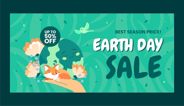 Flat earth day sale horizontal banner template