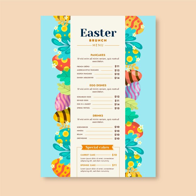 Flat easter brunch menu template