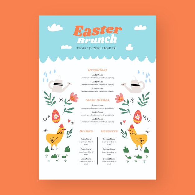 Flat easter brunch menu template