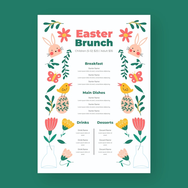 Flat easter brunch menu template