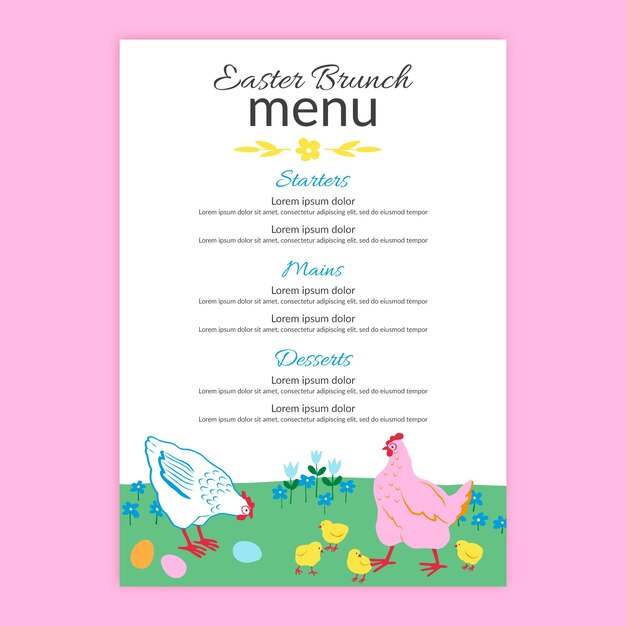 Flat easter brunch menu template