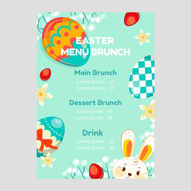 Flat easter brunch menu template