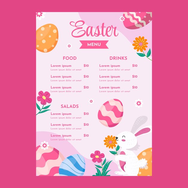 Flat easter brunch menu template