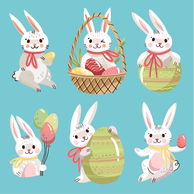 Flat easter bunnies collection