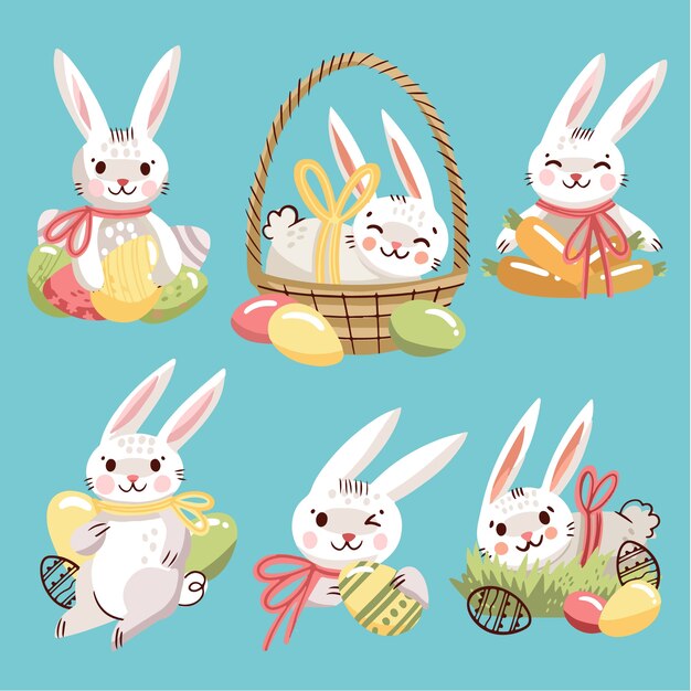 Flat easter bunnies collection