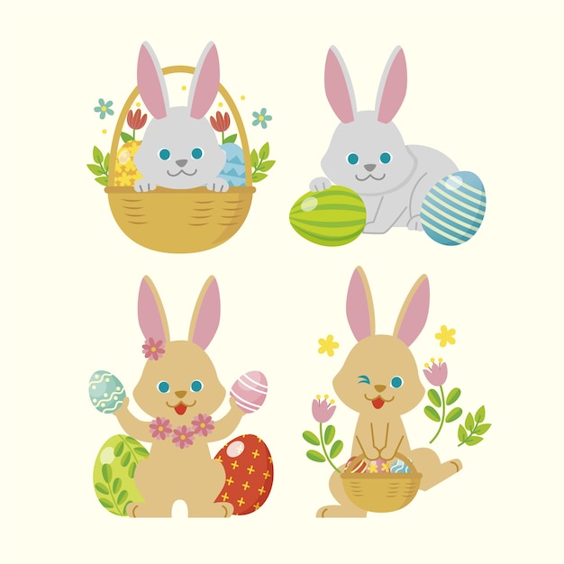 Flat easter bunnies collection