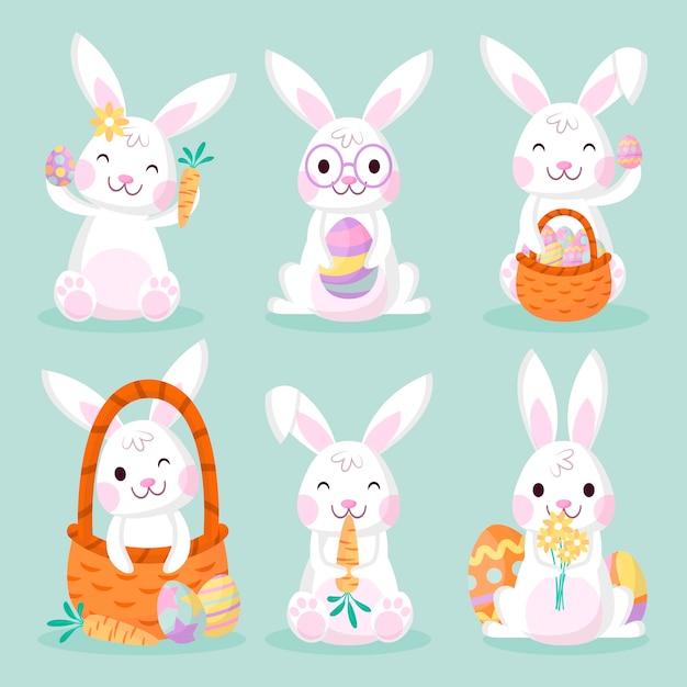 Flat easter bunnies collection