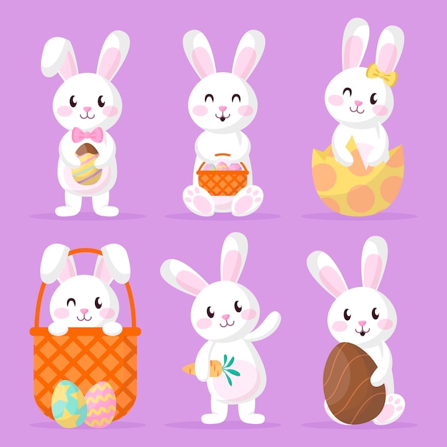 Flat easter bunnies collection