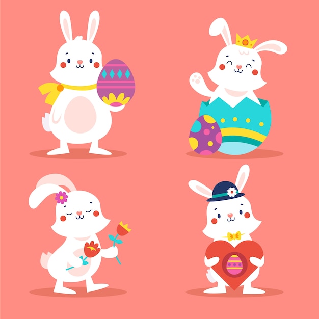 Free Vector flat easter bunnies collection