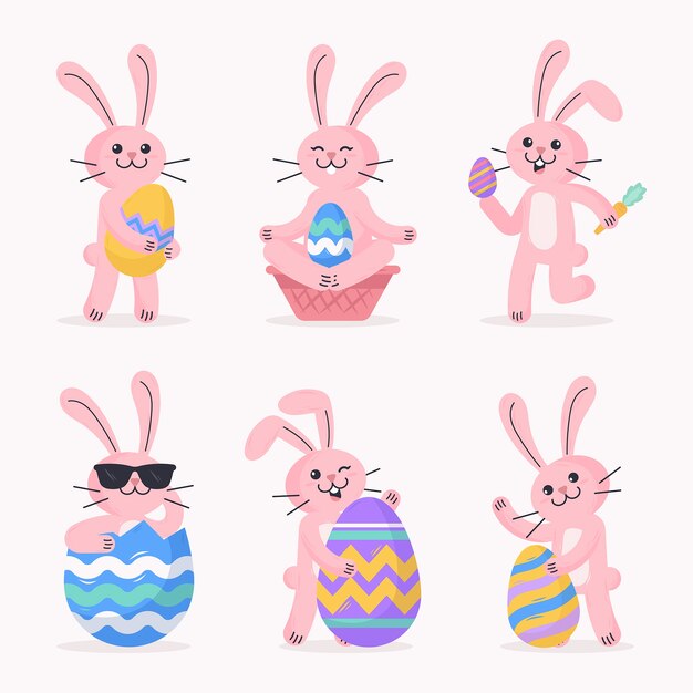 Flat easter bunnies collection