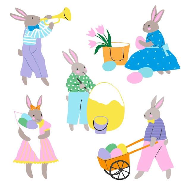 Free Vector flat easter bunnies collection