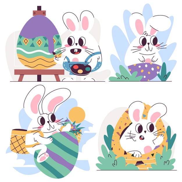 Flat easter bunnies collection