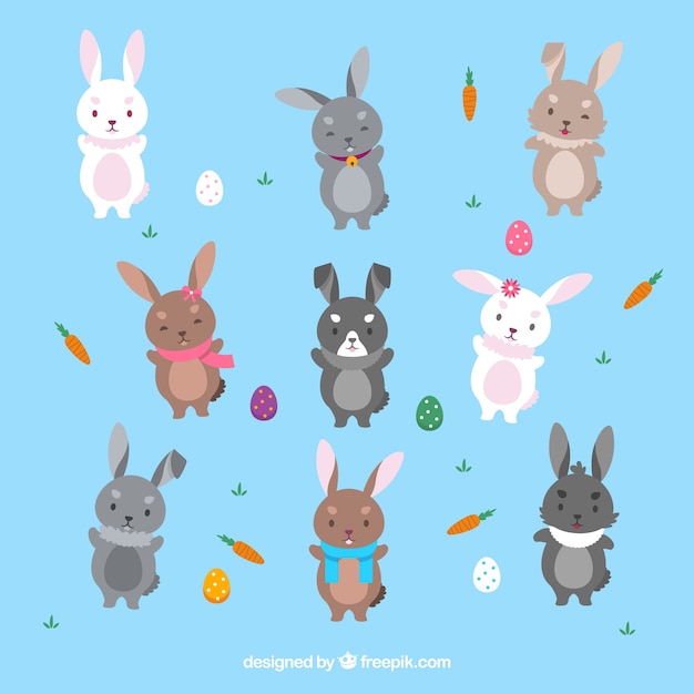 Free Vector flat easter bunny collection