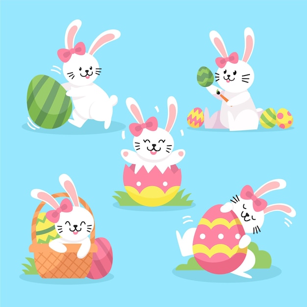 Free Vector flat easter bunny collection