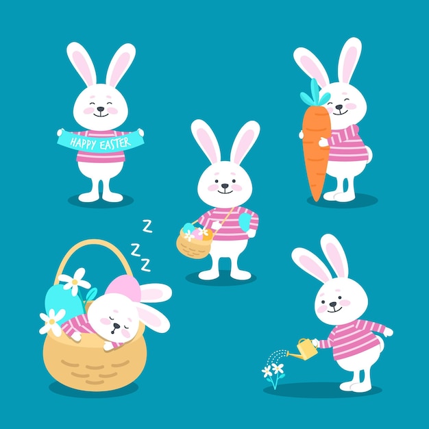 Free Vector flat easter bunny collection