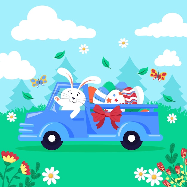 Free vector flat easter car illustration