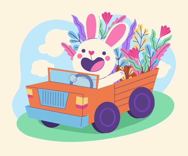 Free Vector flat easter car illustration