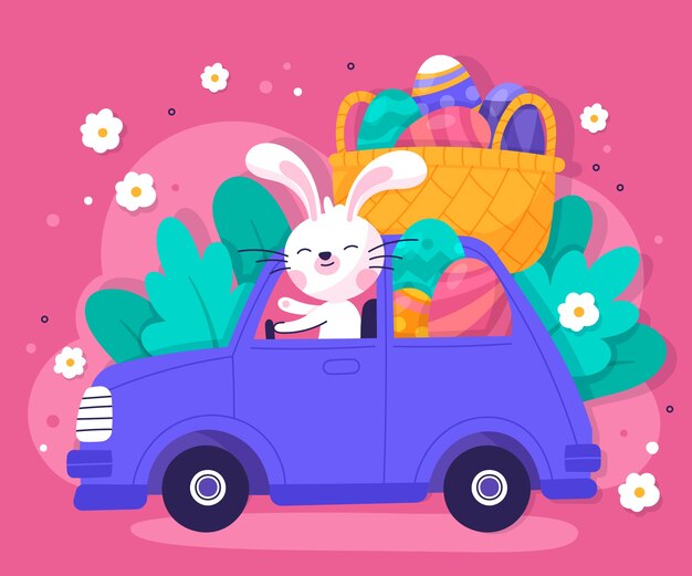 Free vector flat easter car illustration