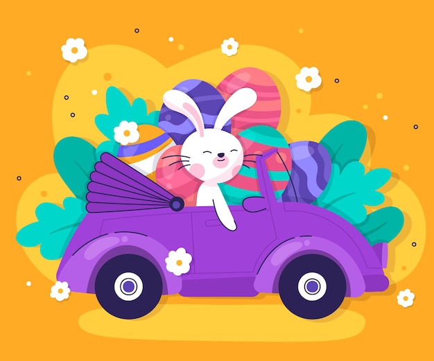 Free vector flat easter car illustration