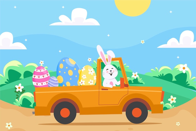 Free vector flat easter car illustration