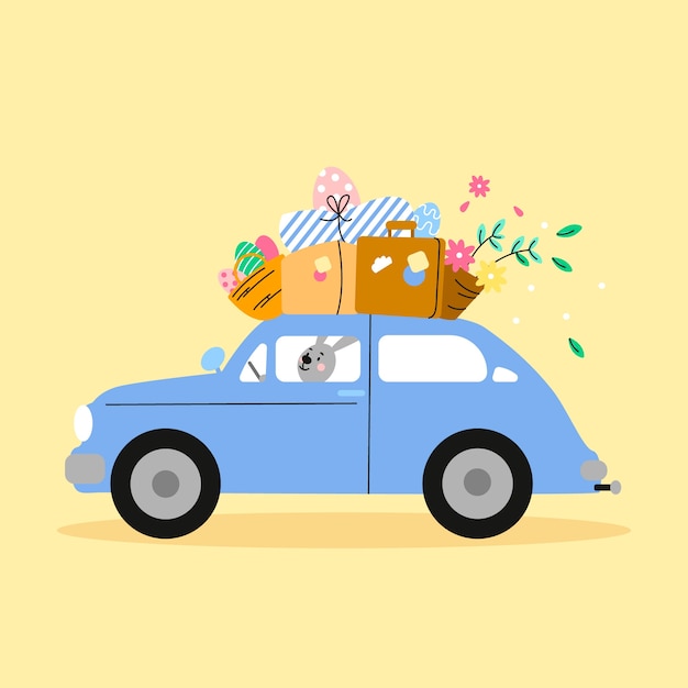 Flat easter car illustration