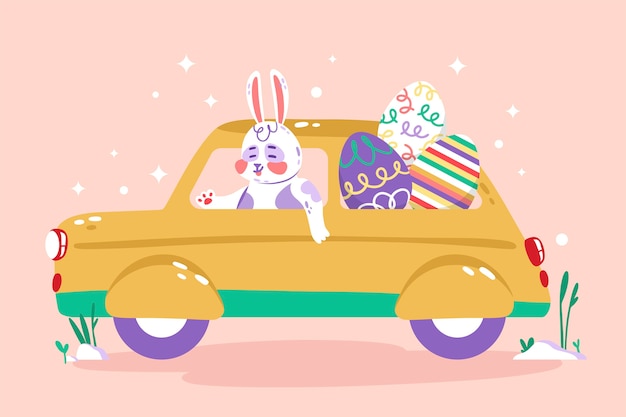 Free vector flat easter car illustration