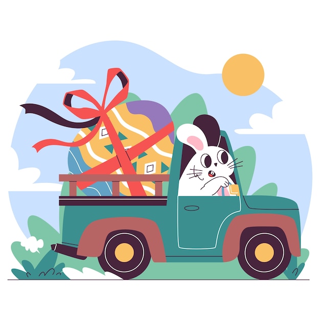 Flat easter car illustration