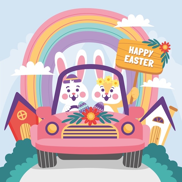 Free vector flat easter car illustration