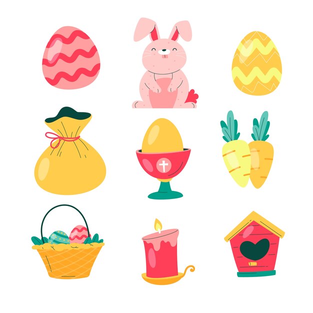 Flat easter celebration elements collection