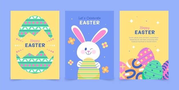 Flat easter celebration greeting cards collection