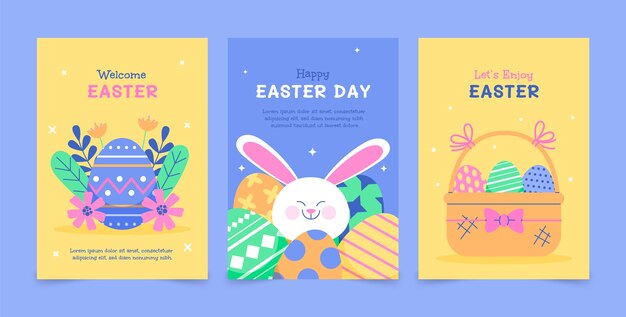 Flat easter celebration greeting cards collection