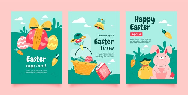 Flat easter celebration greeting cards collection