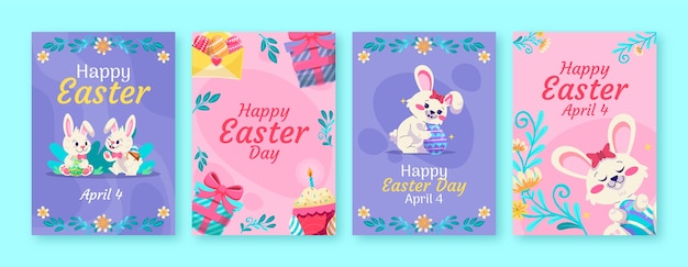 Flat easter celebration greeting cards set