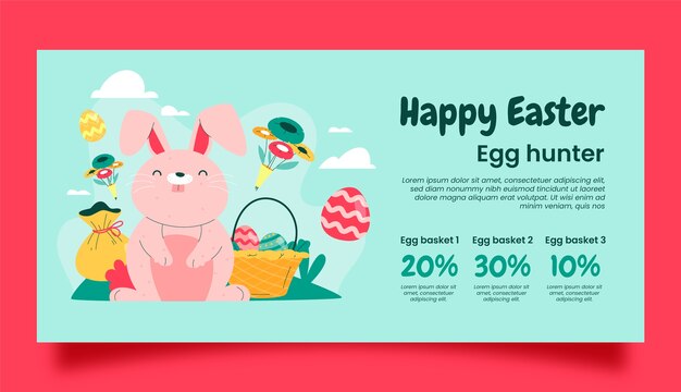 Flat easter celebration horizontal sale banner template